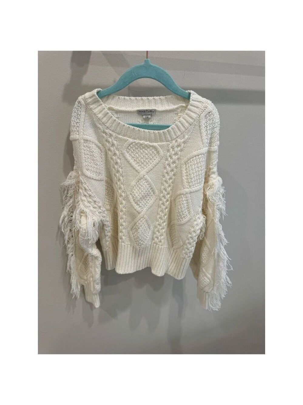 Habitual Girl’s Ivory Cable Knit Fringe Pullover Sweater Size 7/8